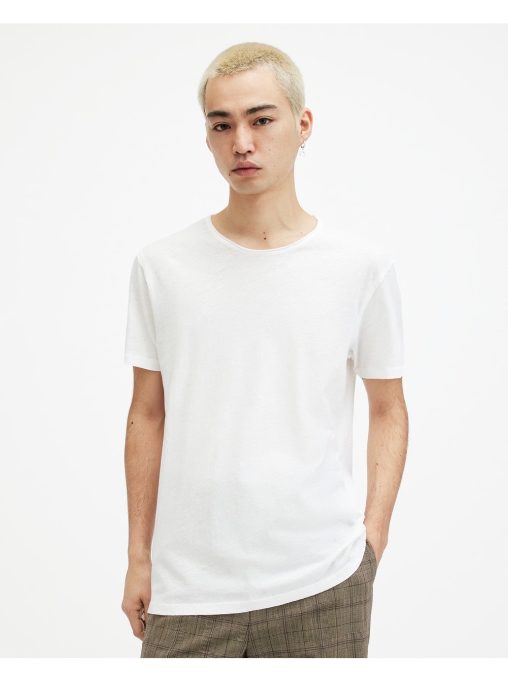 Men’s All Saints Figure Crew Neck Raw T-Shirt in White Medium